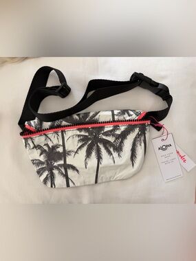 ALOHAS Palm-Print Belt Bag in Black, White & Coral